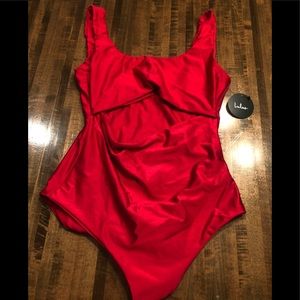 NWT LULUs red one piece cutout swim suit M
